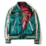 Embroidered Reversible Bomber Jacket Satin Baseball College For Men