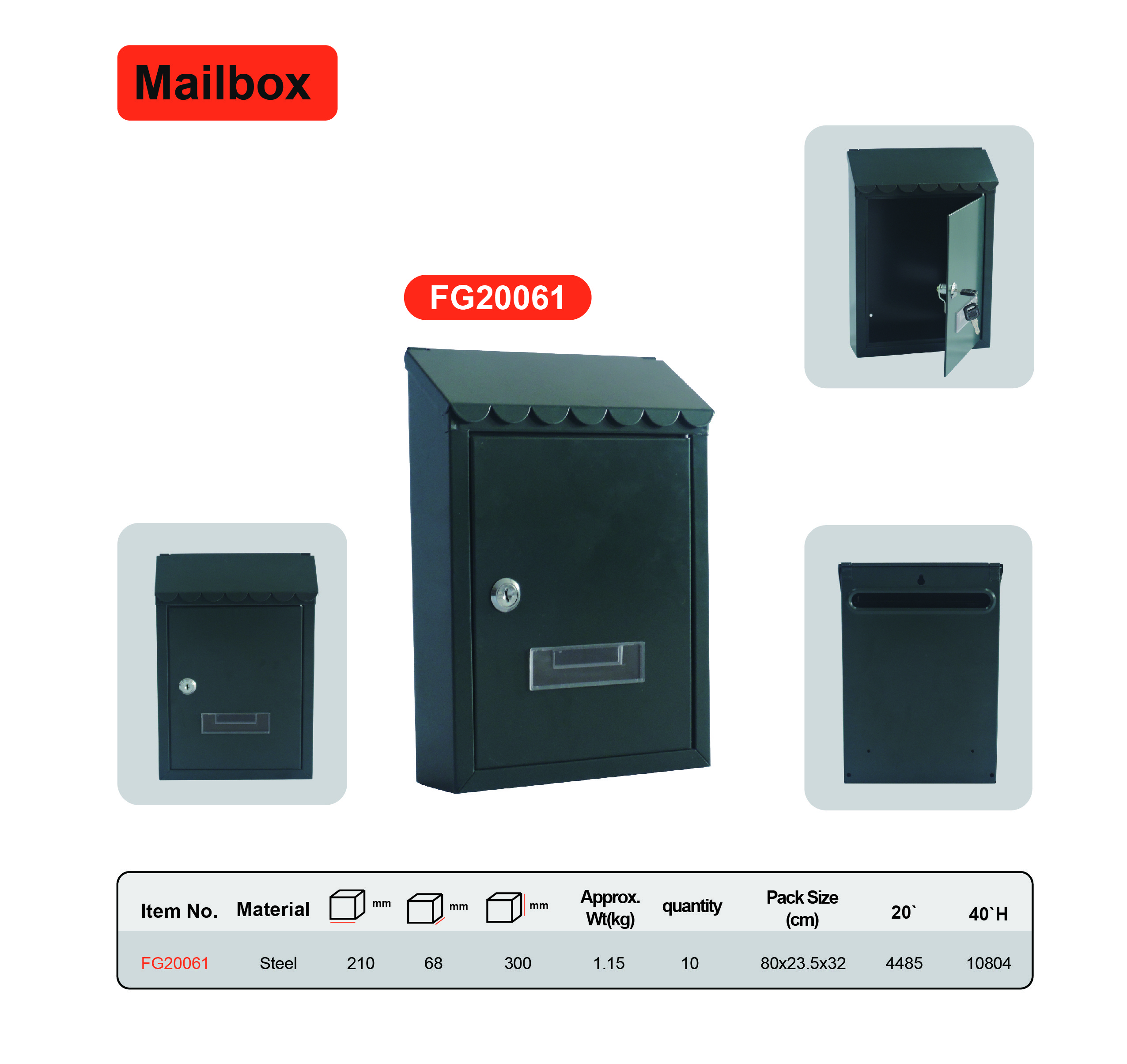 Outdoor Residential Mailboxes Powder Coated Finishing With 2 Keys