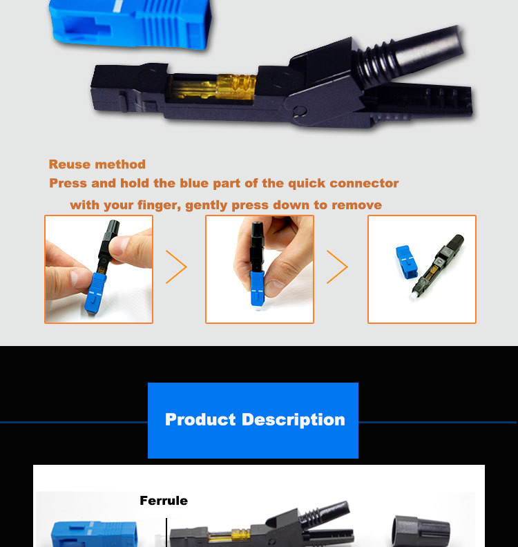 Indoor cable FTTH Fast Connector , CE ROSH SC UPC Fast Connector