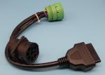 Green Deutsch 9 Pin J1939 Female to OBD2 OBDII 16 Pin Female and J1939 Male