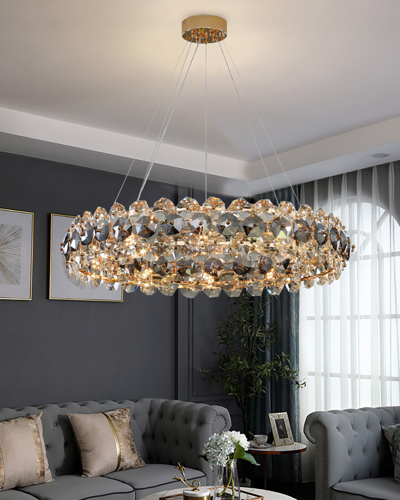 Smoke gray crystal chandelier for living room round hanging lamp decorative lights for room(WH-CY-233)