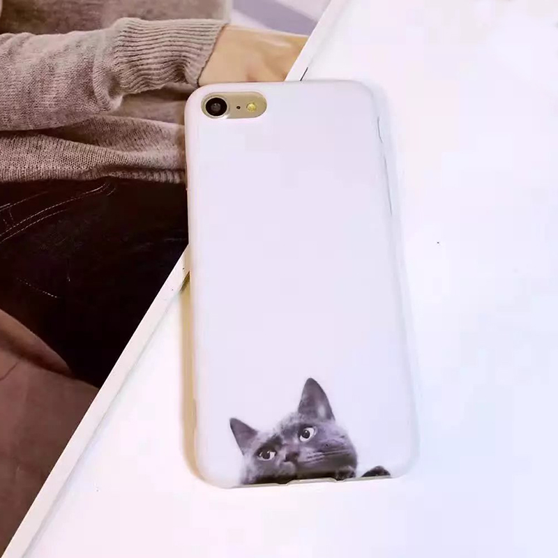 Soft TPU IMD Made Super Slim 0.8mm Cute Cat Hide To Seek Image Back Cover Cell Phone Case For iPhone 7 6s Plus