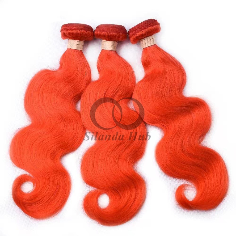 Orange Red Body Wave Remy Human Hair Bundles Sew In Weave Bundles Brazilian Bundle Deals