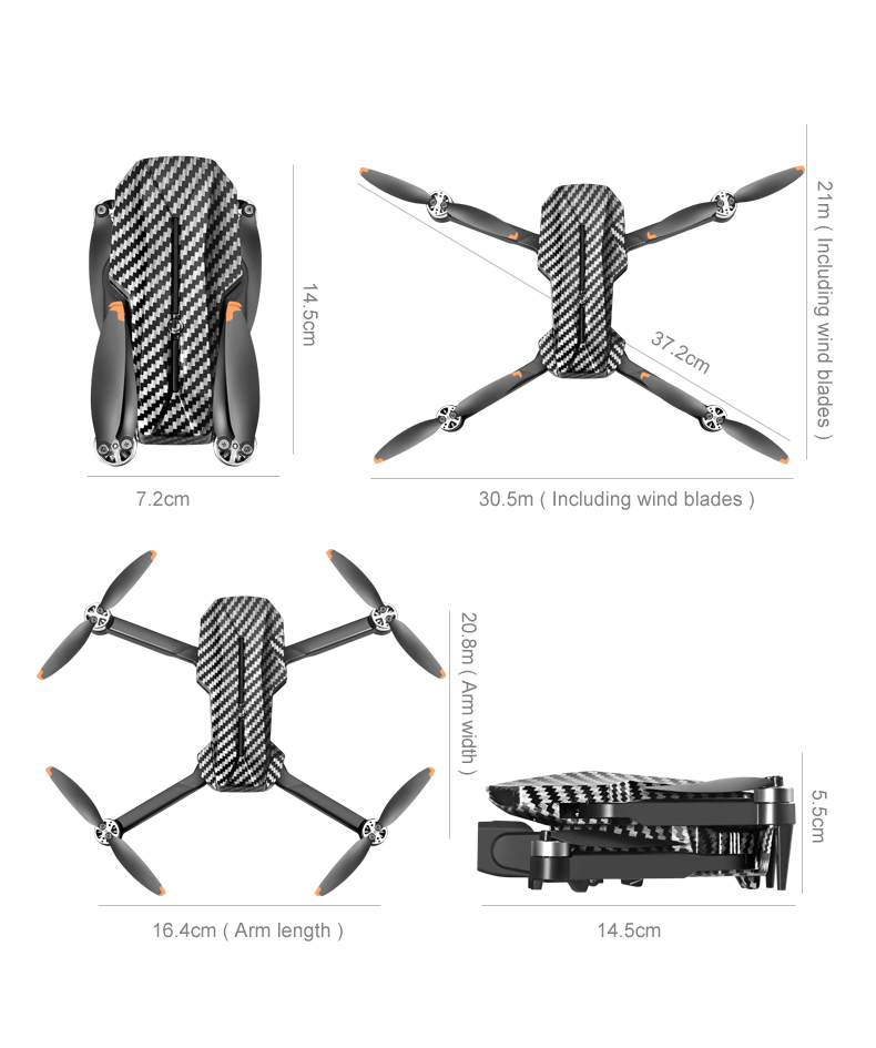 12mins Flight Time Hand Control Carbon Fiber Black Drone with Optical Flow Altitude Hold and 4k 360 Degree Rolling Stunt