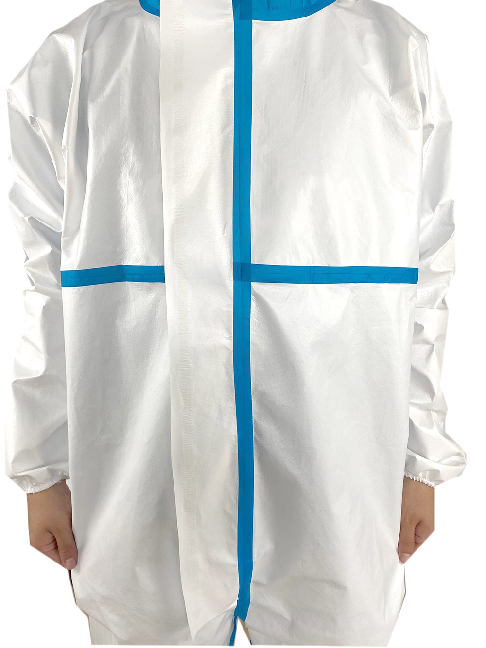 65Gsm Blue Line Microporous Disposable Hooded Coverall Type 4 5 6 For Spray Industry