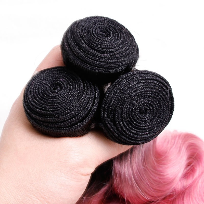 #T1B/Pink Body Wave Remy Human Hair Bundles Sew In Weave Bundles Brazilian Bundle Deals