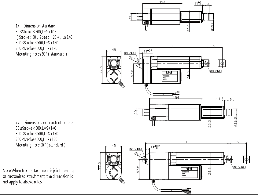electric min piston 2000n 100mm 5mm/s, compact linear electric actuator, 12v, waterproof