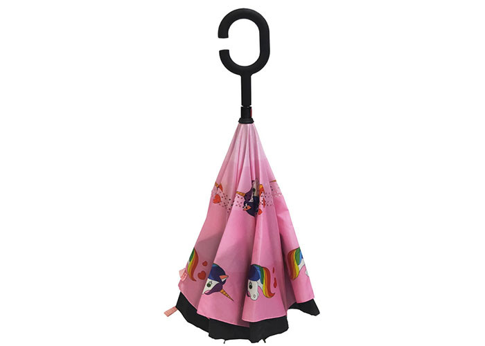 Pink Small Reverse Inverted Umbrella Rubber Handle Unicon Printed For Kids