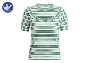 Quality Ruffle Front Womens Knit Pullover Sweater Stripes Short Sleeves For Summer wholesale