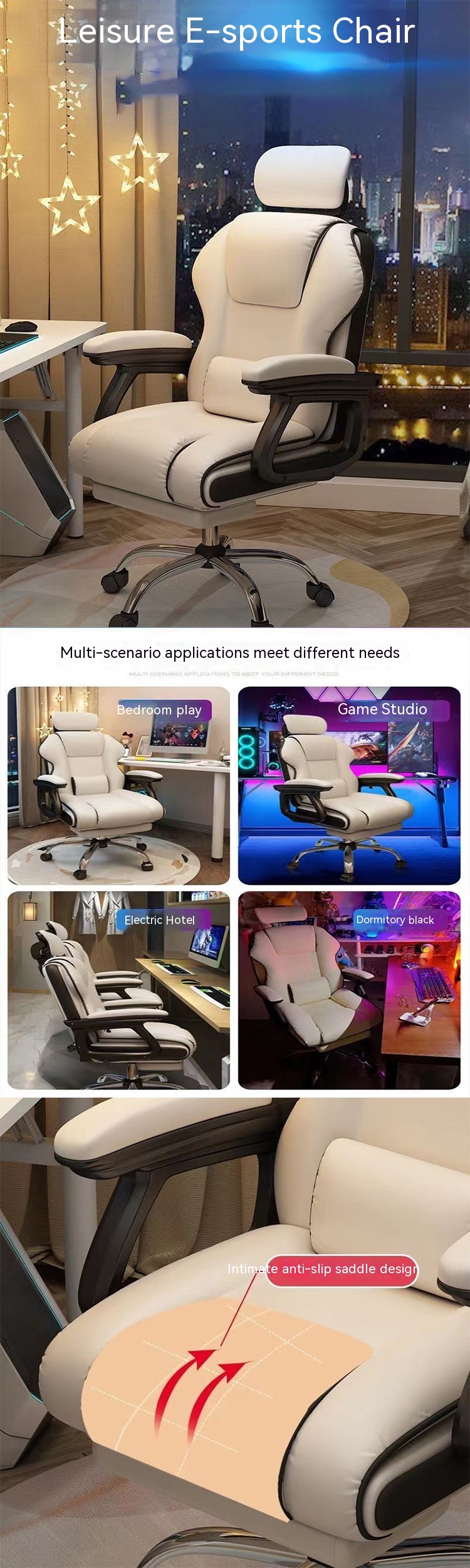 135 Degree Tiltable PU Leather Ergonomic Gaming Chair with Footrest in Black and Pink