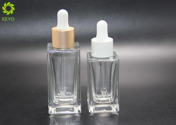 Empty Cosmetic 30ml 50ml Luxury Flat Shoulder Square Clear Glass Essential Oil