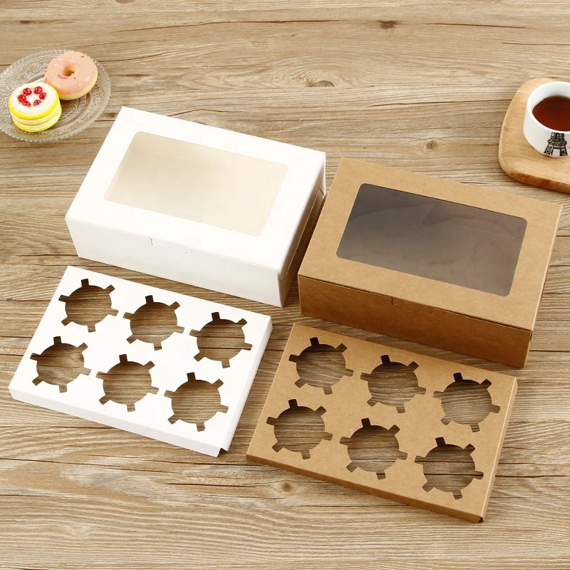 Bakery Custom Cake Box Mini Muffin Cupcake Boxes 6 Holes With Window