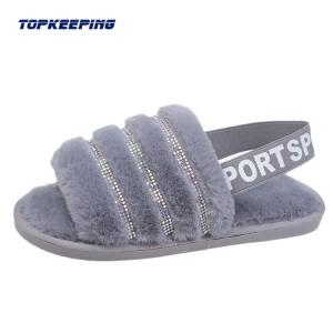 Quality 1D0005 Outdoor Winter Lady Fluffy Fur Sliders Slipper wholesale
