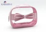 Embossed Pink PU Leather Bag Super Clear Soft PVC Window Leather Cosmetic Bag