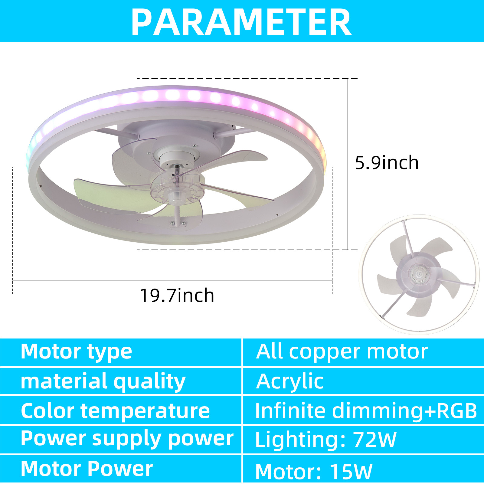 20 Inch Flush Mount Ceiling Fan Light , Bedroom White Fandelier Ceiling Fan With Light