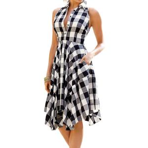 Quality Women Plaid V-Neck Sleeve Casual Dress wholesale