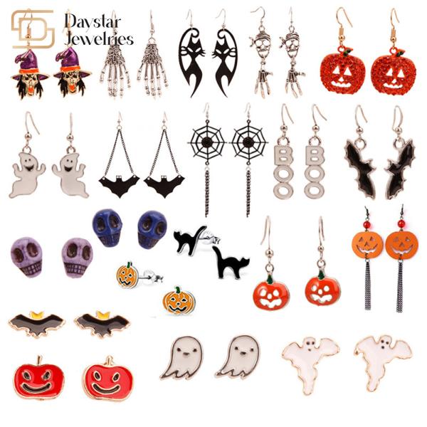DIY Halloween Earrings Jewelry , Horror Funny Ghost Devil Spider Skull Dangle