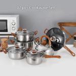 Kitchen 12pcs stainless steel 410 cookware set fry pan milk soup pot water