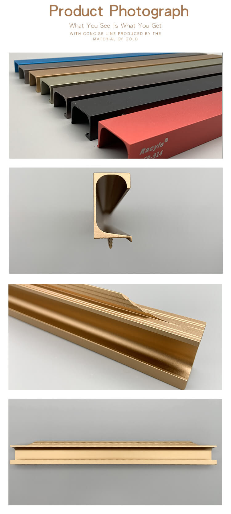 SGS Kitchen G Aluminum Profile Zinc Alloy Gold Cabinet Handle
