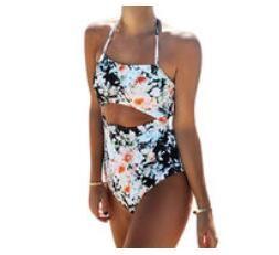 Quality Floral Print Bikini Set Padded One Piece Swimsuit Summer Ladies Beach Bathing Suit Swimwear with Cut wholesale