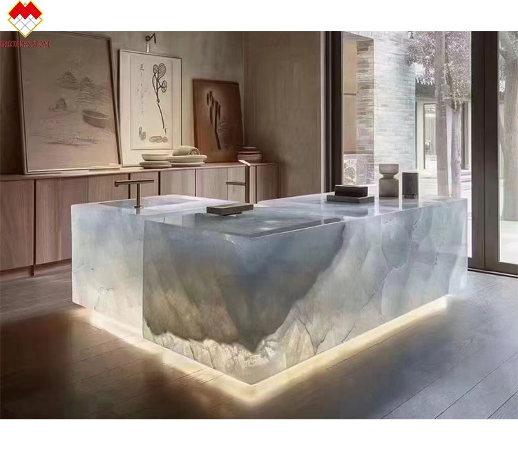 Natural Translucent Ice Age Onyx Marble Slab for Backlit Wall Panel Table Top in Hotels