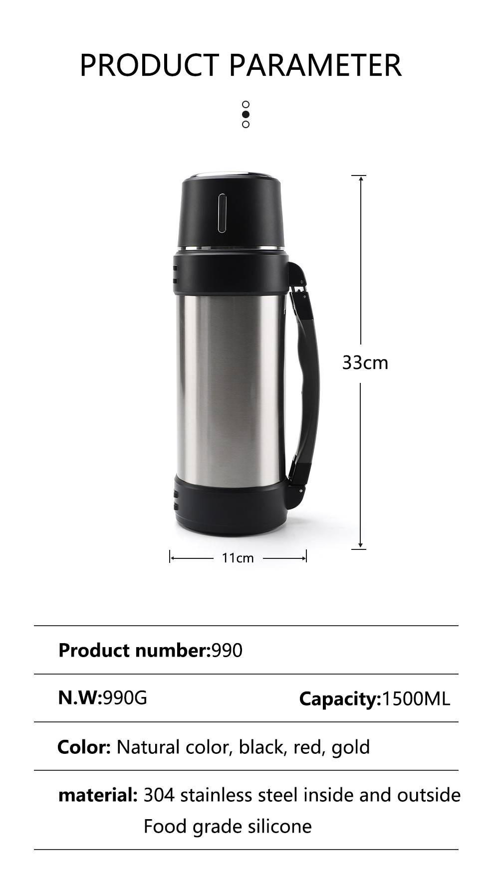1.5 L Vacuum Travel Pot And Bottles Double Wall Large Stainless Thermos Travel Flask Big Bottle