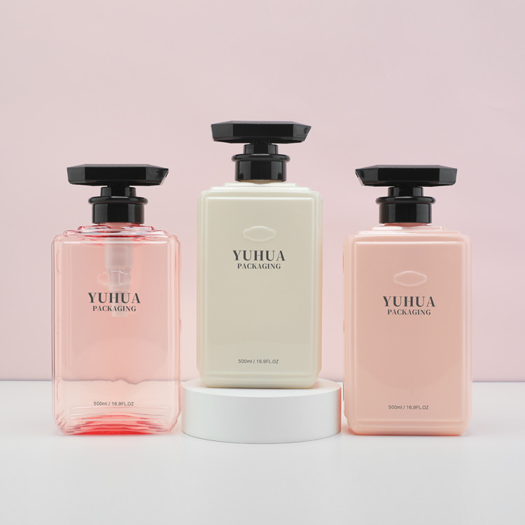 Square Hair Care 500ml Plastic Shampoo Bottle With Lotion Pump Cosmetic Plastic Bottle