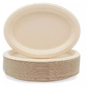 Quality 230mm Biodegradable Compostable Sugarcane Plates Bagasse White Oval Plates wholesale