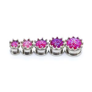 Quality Rose Red Druzy Ear Plug Tunnels Stainless Steel 10mm Fake Gauge Earrings wholesale