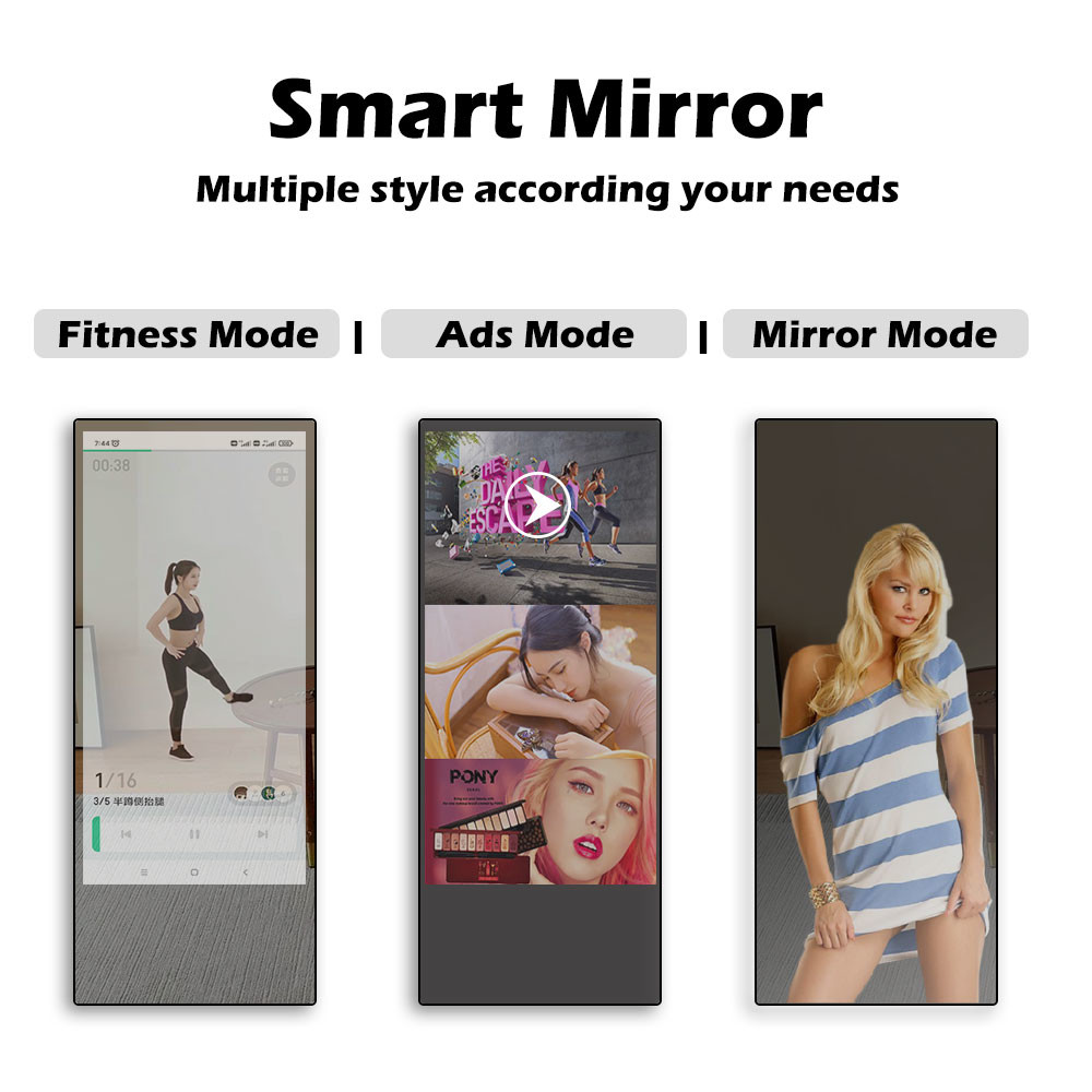 Wall Hanging LCD Digital Signage 32"-65" Gym Fitness Touch Screen Home Gym Android Smart Magic Mirror Media Advertising