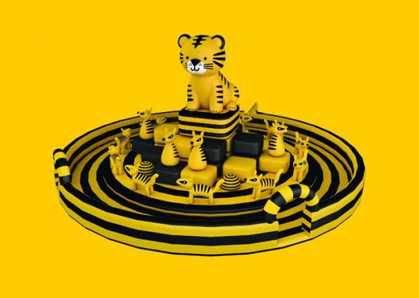Outdoor Game Inflatable Amusement Park For Children , PVC Tarpaulin Yellow Cat