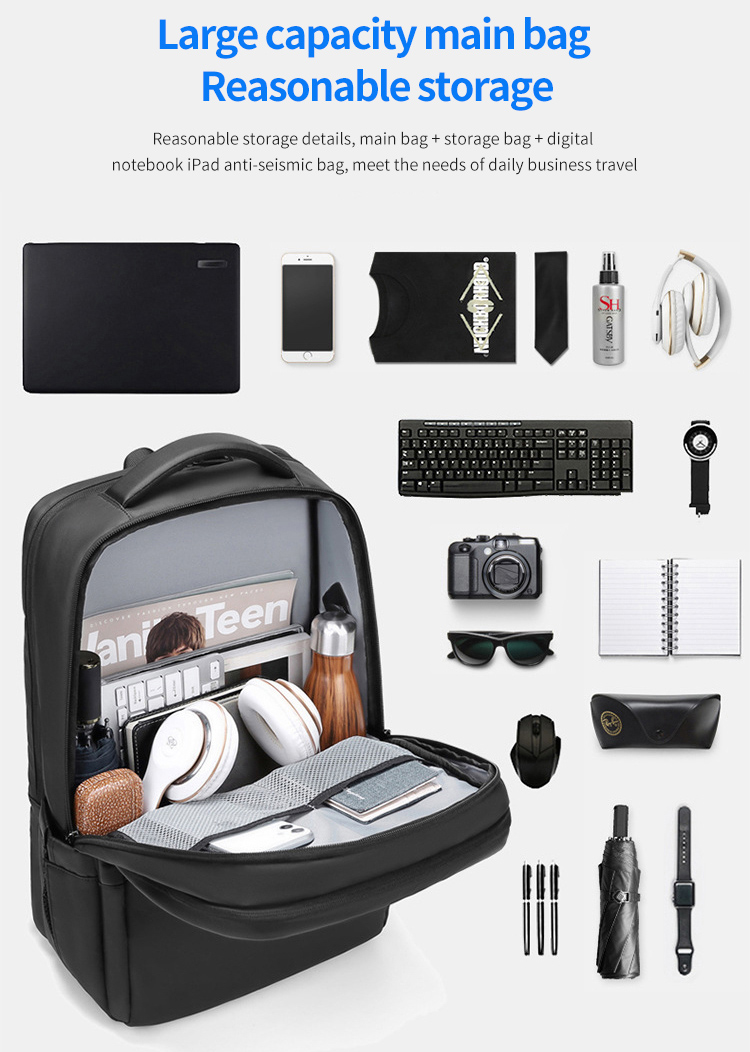 Factory selling custom logo men's waterproof business travel 15.6-inch laptop Backpack