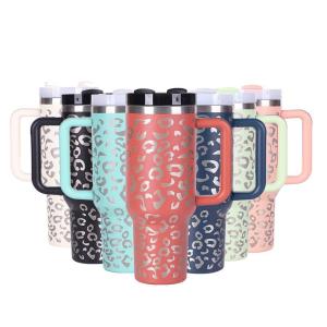 Quality Eco Friendly 40 Oz Stainless Steel Tumbler With Handle Insulated Simple Modern Leopard Tumbler 1200ml Portable Large Capacity Fits Most Car Cupholders wholesale