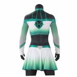 Girls Green Competition Rhinestones Cheerleading Uniforms With Mesh Fabric