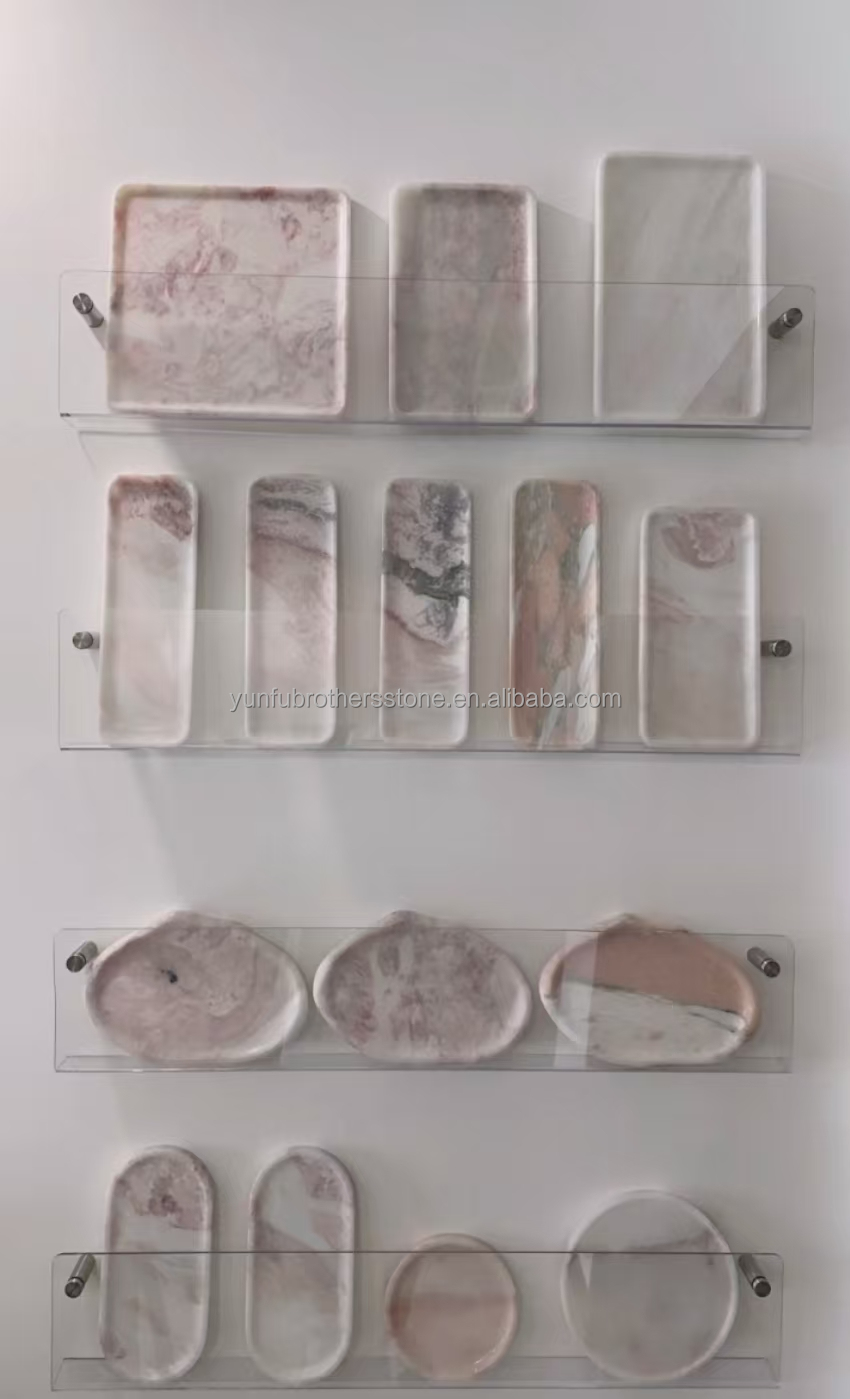 Rose Rainbow Luxury Stone Tray in Soft Pink for Modern Villa and Hotel Decoration