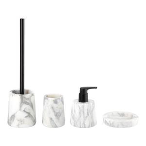 Quality Great Flower White Marble Bathroom Accessories Sets With Black Parts wholesale