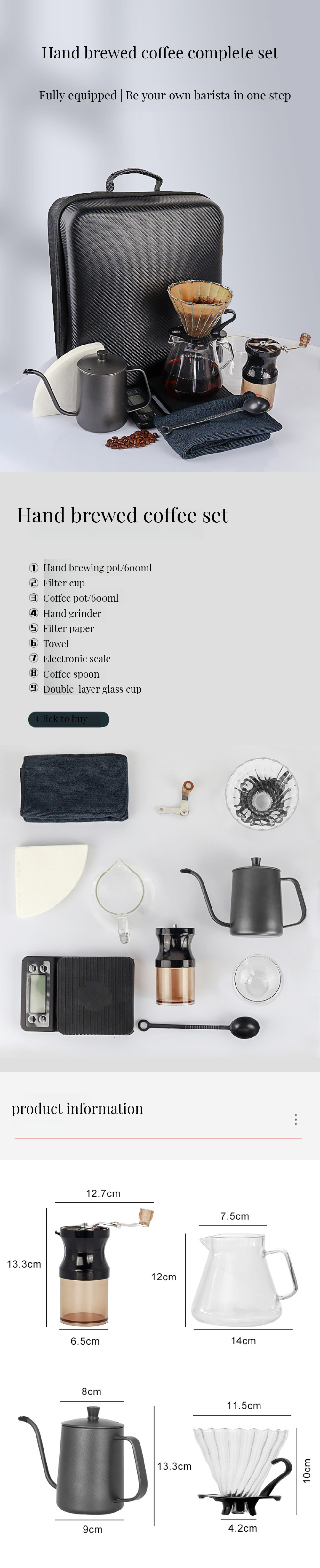 Gift Box Handbag Pour Over Kit Set with Metal Bean Grinder Box Ideal Ramadan Coffee Set
