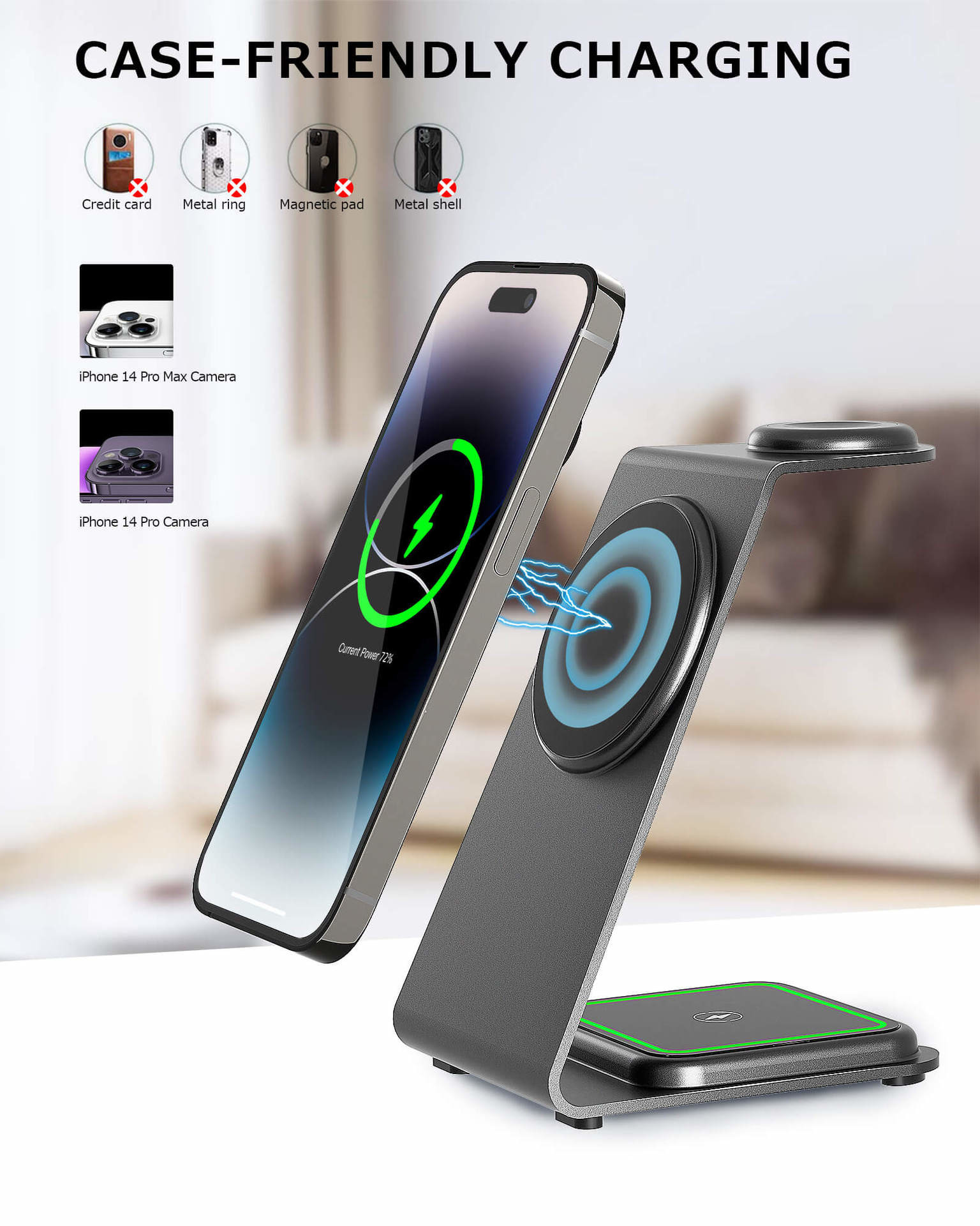 Wireless Aluminum Alloy Charging Stand 15W PD/QC Compatible with iPhone/Samsung/Other Qi Devices