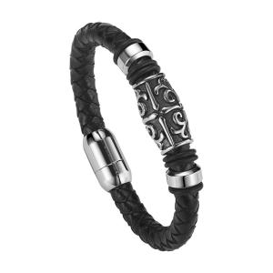 Quality Wholesale custom fashion magnetic clasp handmade genuine mens leather bracelet wholesale