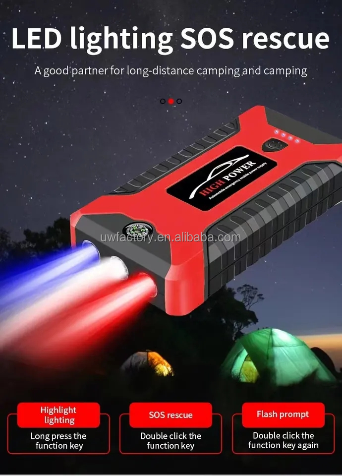 Multi-Function Portable Lithium Battery Power Car Jump Starter with AC400V Rated Output Voltage 12v 20000mAh High Power
