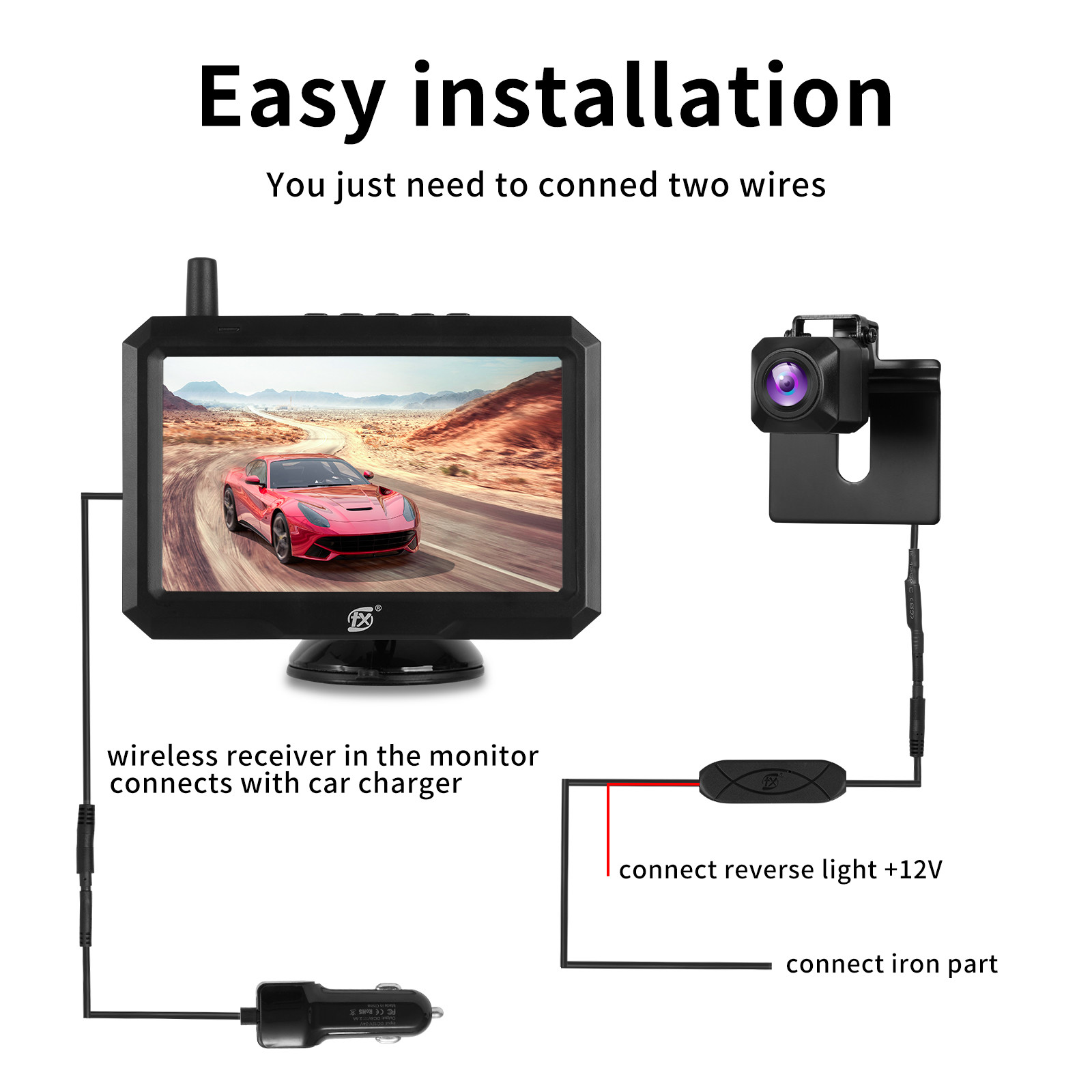 Waterproof IP68 Wireless Backup Cameras With 5 Inch Color Monitor