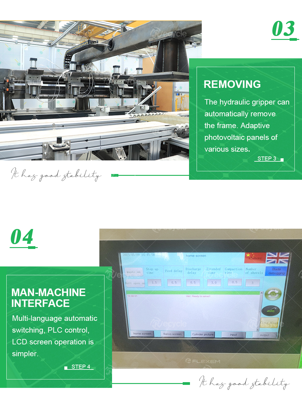 Professional Solar Panel Aluminum Frame Dismantling Machine with 5.5KW Motor Power