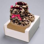 Wholesale Velvet bow Leopard print indoor booties Newborn shoes baby boots
