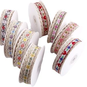 Quality 2.5cm Lace Edged Flroal Jacquard Ribbon Gift Packing Polyester Ribbon For Packaging wholesale