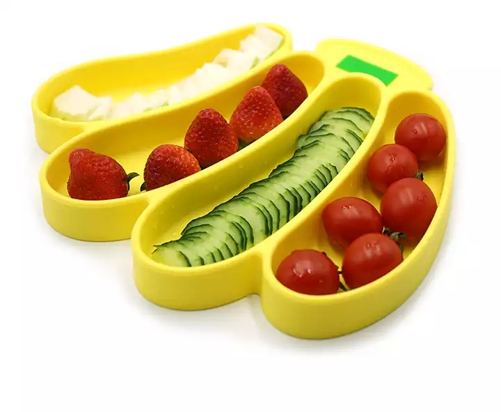 Modern Banana Shaped Silicone Baby Tray Suction Self Feeding BPA Free Customized