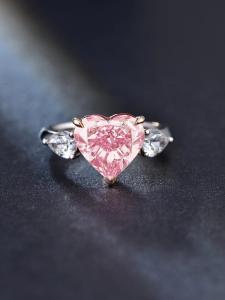 Quality Large Size Pink Lab Grown Diamond Rings Heart Shape 4.19ct 18k White Gold Ring wholesale