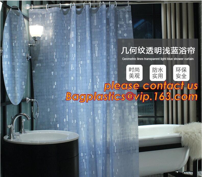 PEVA SHELF LINER, DRAWER MAT, shower curtain with resin hook set, pattern printed polyester shower curtain bagease pack