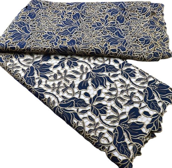 Exquisite navy blue African Cord Lace Fabric Chiffon Embroidery Senegal Guipure