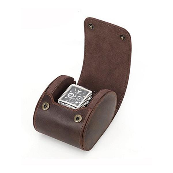Vegan Real Leather Single Watch Winder Box Display Holder One Slot Watch Case