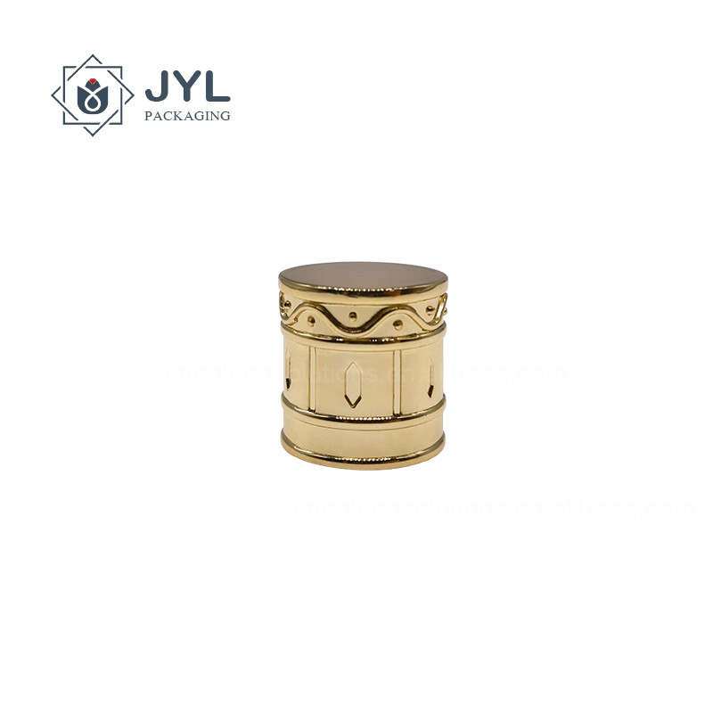 Gold Perfume Bottle Topper Covers Lids Zamac Material Cylindrical With Text